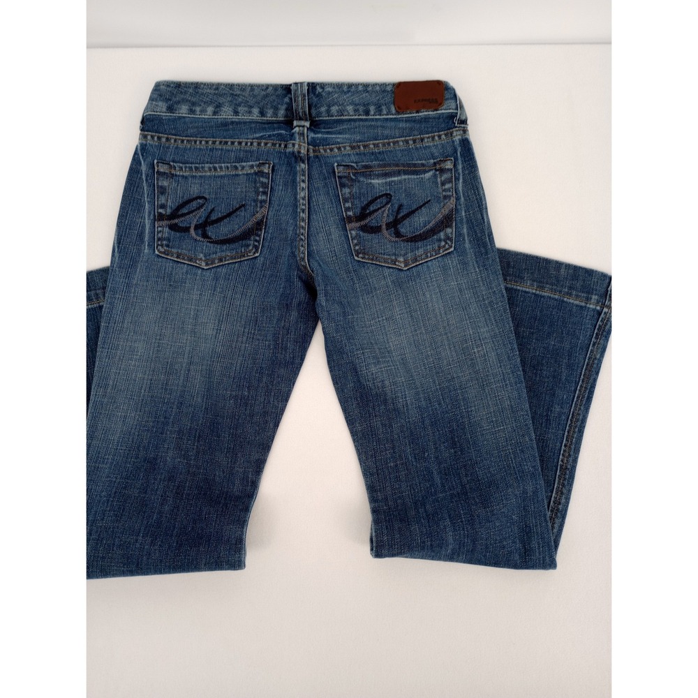 Express Flare Jeans Womens 4S Blue Medium Wash Embroidered Pockets Bootcut Flare
